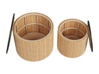 Tables basses rondes en rotin et plateau noir lot de 2 - Domopure XBGH83664