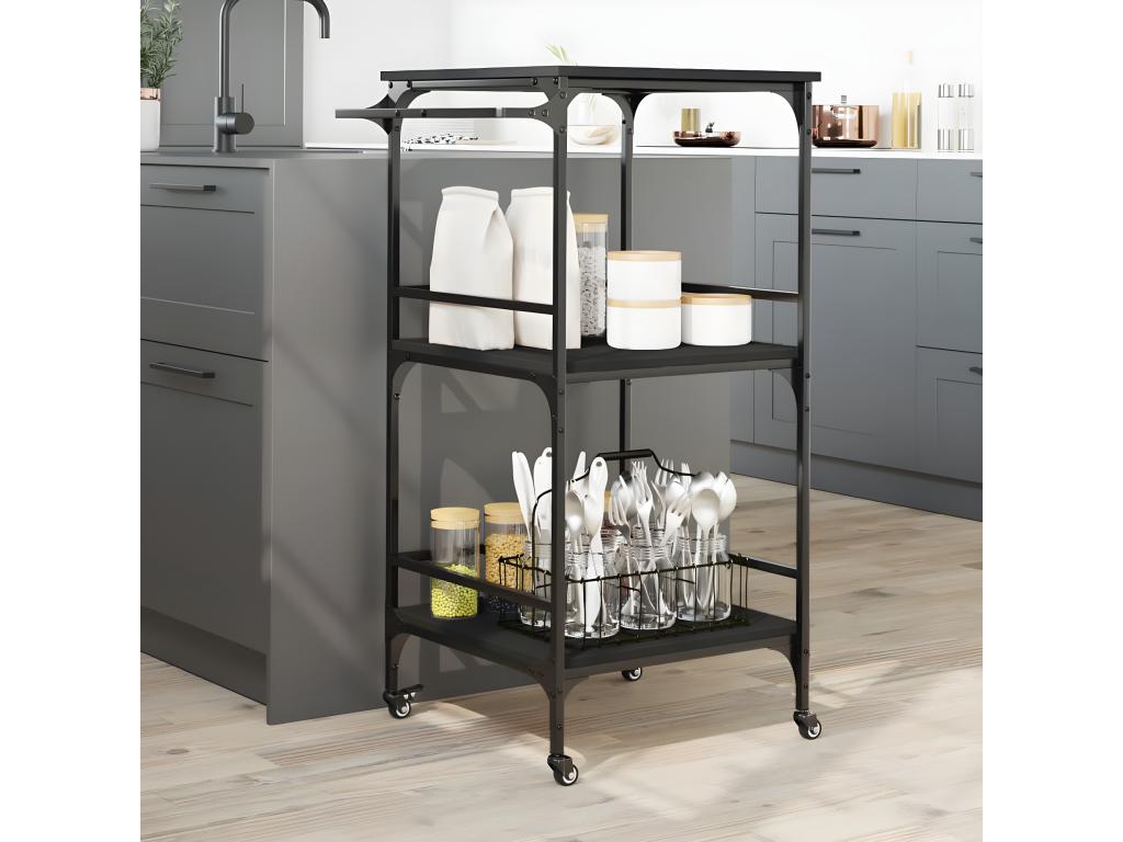 Black kitchen trolley 60.5x50x105 engineered wood KPRQ51660