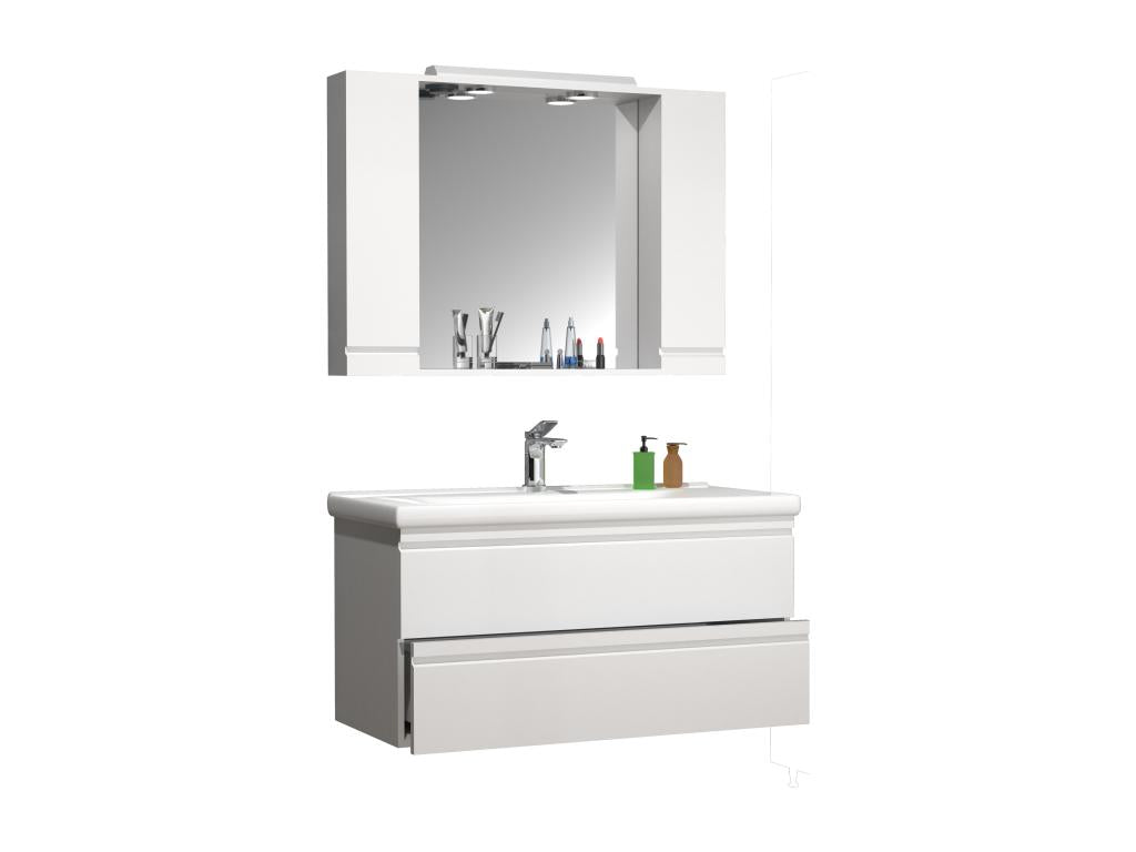 Ensemble de meubles de salle de bains Decohaute 3-pièces lavabo 100 cm lavabo sans poignée tiroir armoire de toilette Silora XL blanc ETTD41089