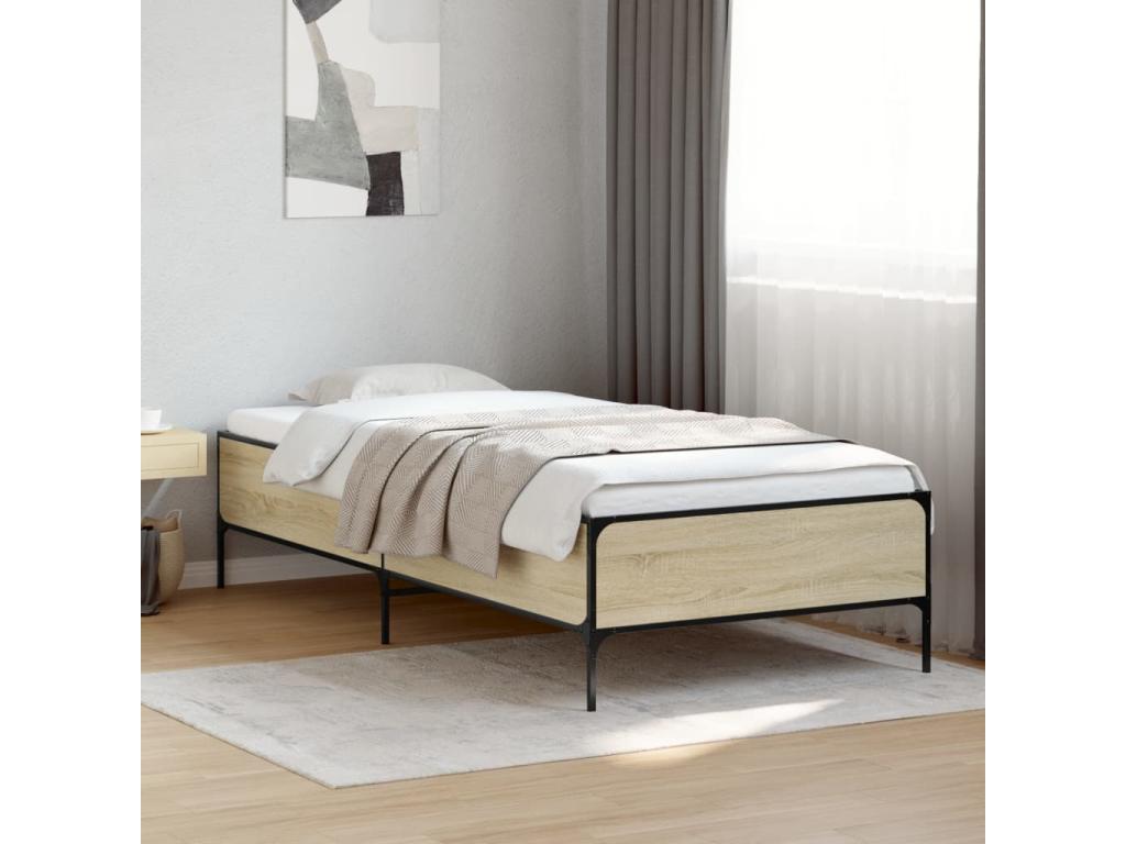Domopure oak bed frame 90x190 cm engineered wood and metal QNLJ85873