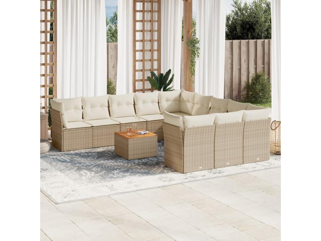 Salon de jardin avec coussins 12 pcs beige résine tressée AWJO08465