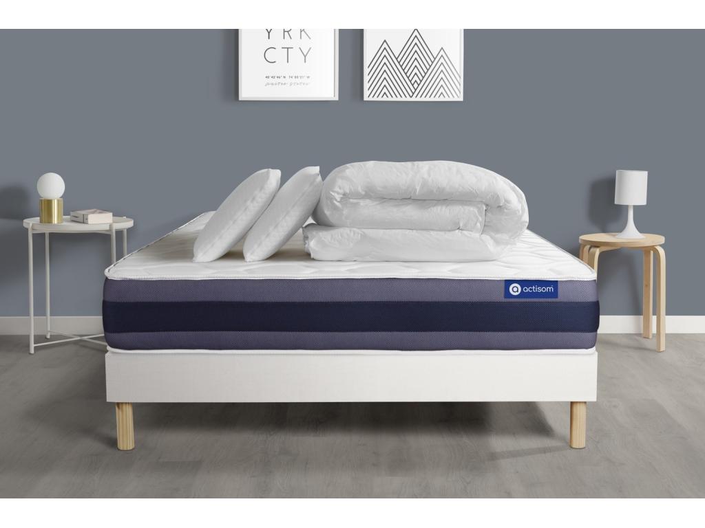 Ready-to-sleep pack: Domopure 180x200 pocket spring memory foam mattress, Domopure white bed base, 2 pillows, duvet BPHM64744