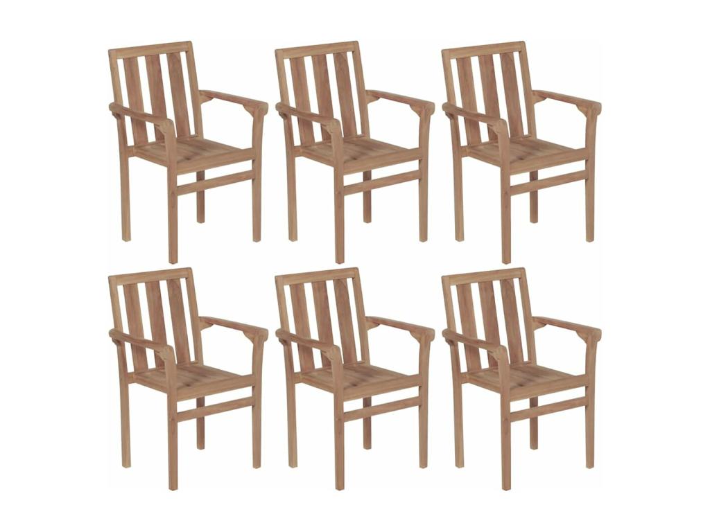 Chaises de jardin empilables avec coussins lot de 6 Teck solide YAAY13066