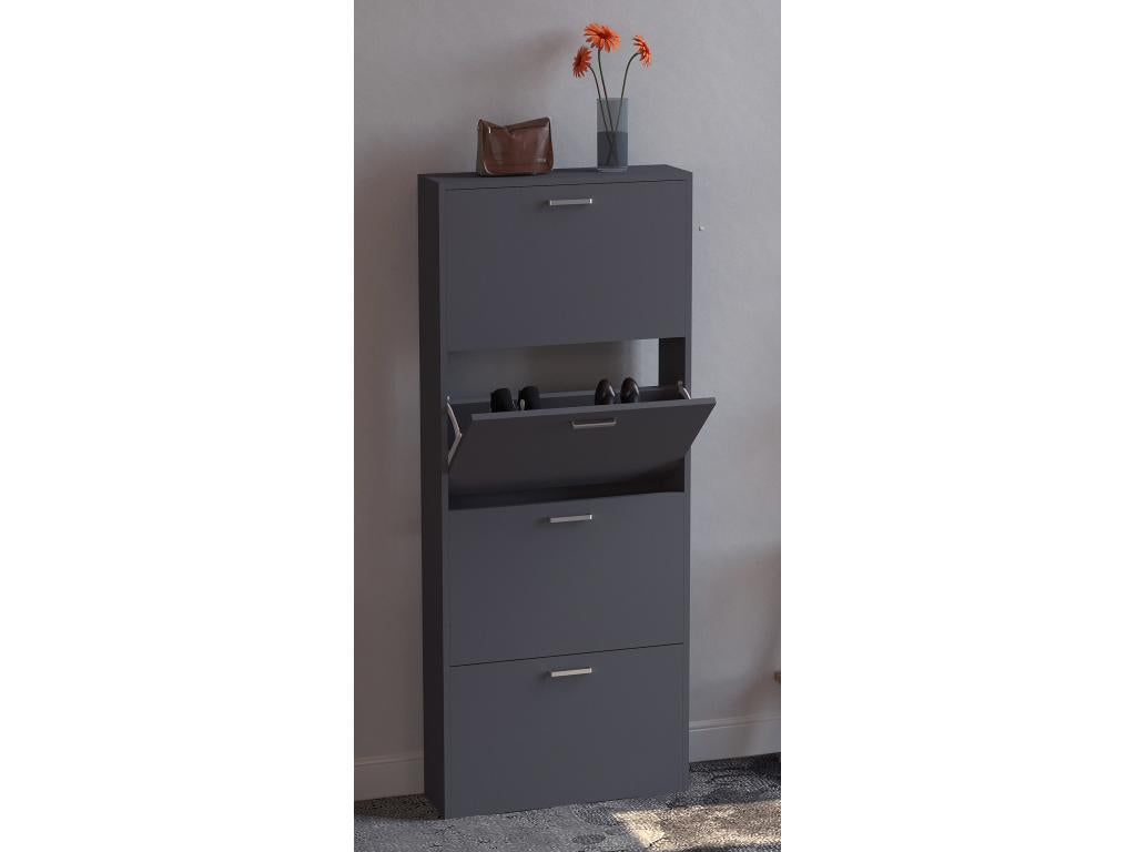 Domopure Kipper Wooden Shoe Rack, Shoe Cabinet, Tilting Shoe Rack, 4 Shelves, L, Anthracite ZKJB71424