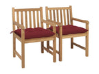 2-piece garden chairs with burgundy cushions, solid teak CJNM60346