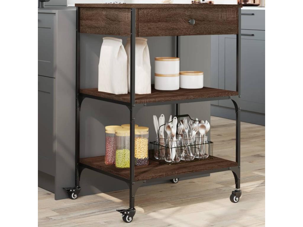 Kitchen trolley, brown oak, 60x48x89.5 cm, engineered wood EAEV31244