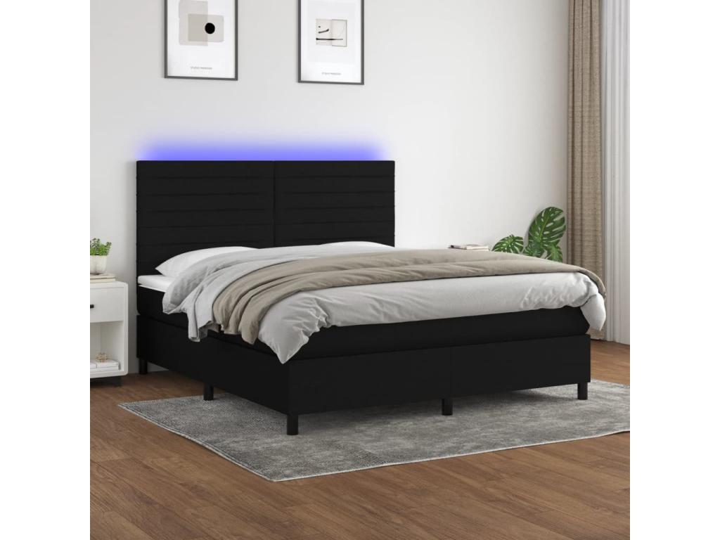 Domopure bed base and mattress with LED lighting, black, 180x200 cm, fabric, PYWV60046
