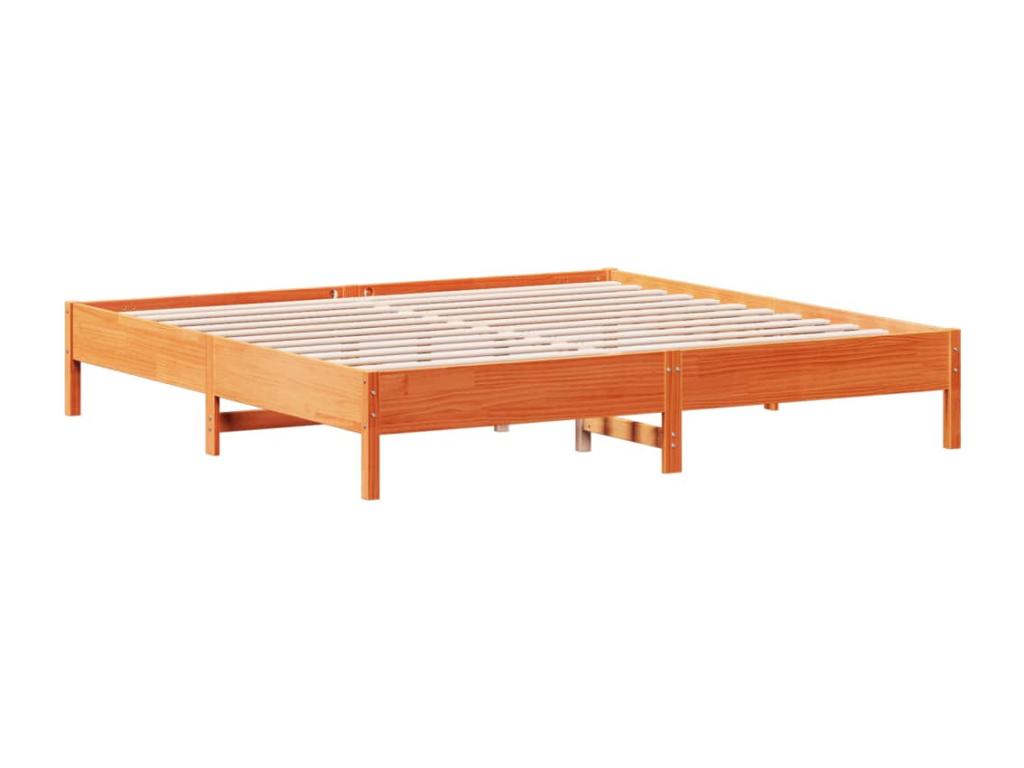 Bed frame without mattress, brown wax finish, 200x200cm, solid pine wood, MMPW63591