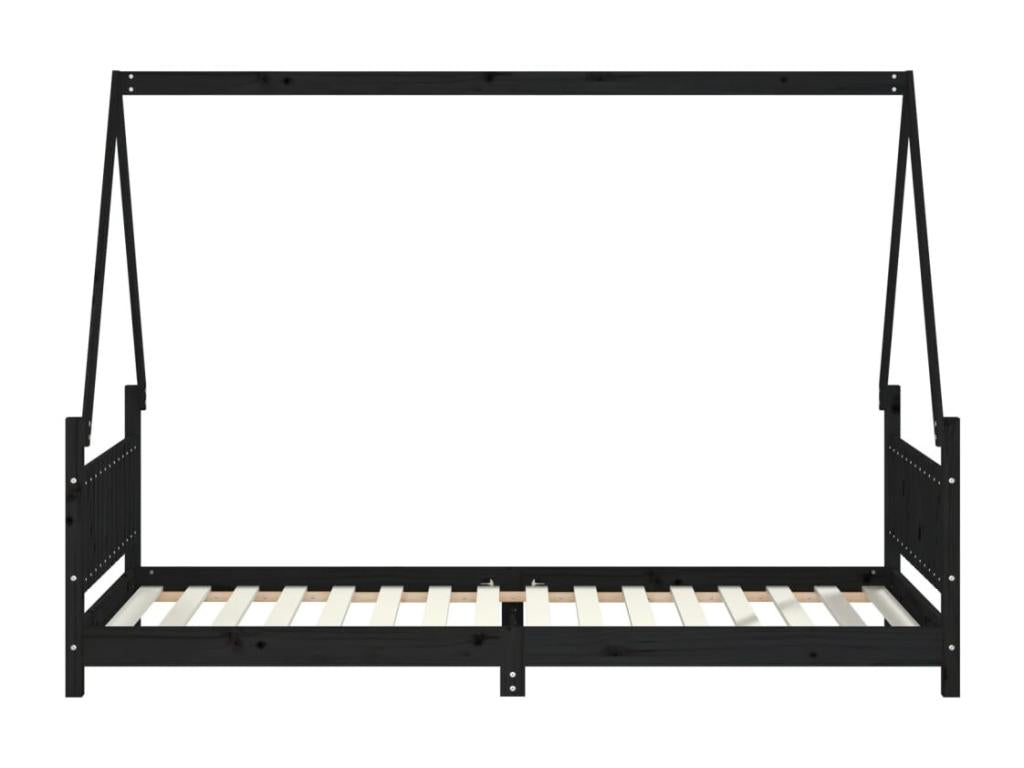 Black children's bed frame 90x200 solid pine wood HGPJ42458