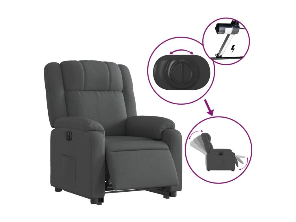 Dark grey fabric electric recliner chair WGHS08953