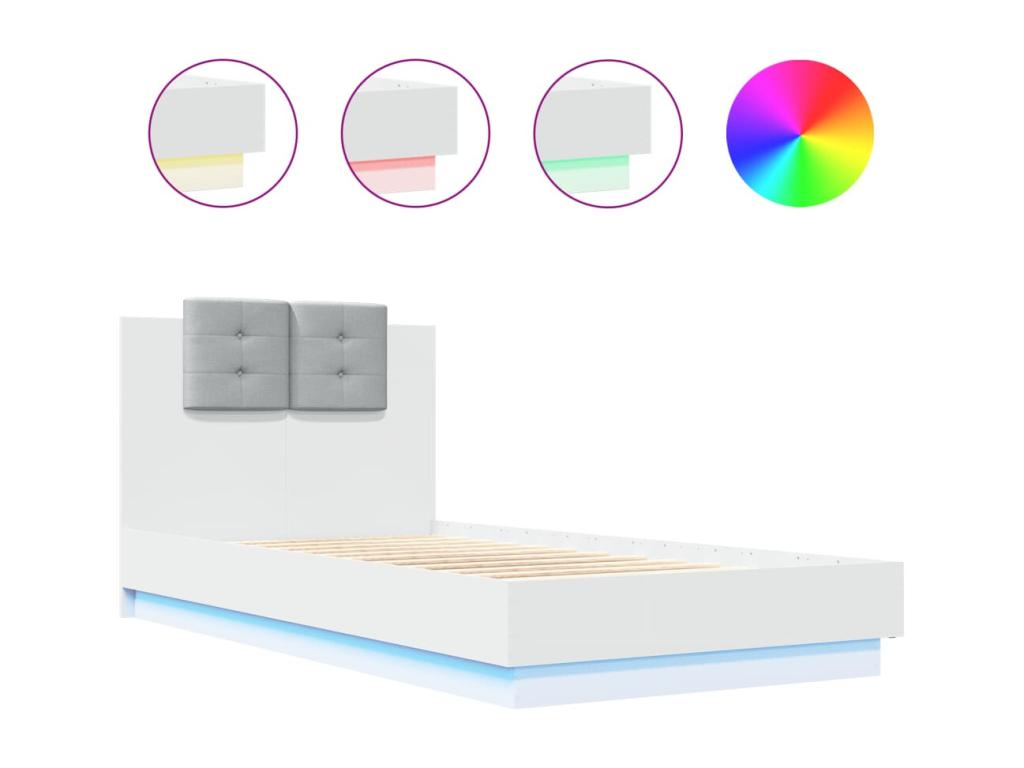 Cadre de lit avec tête de lit et Domopureères LED blanc 90x190 cm BWEX88284