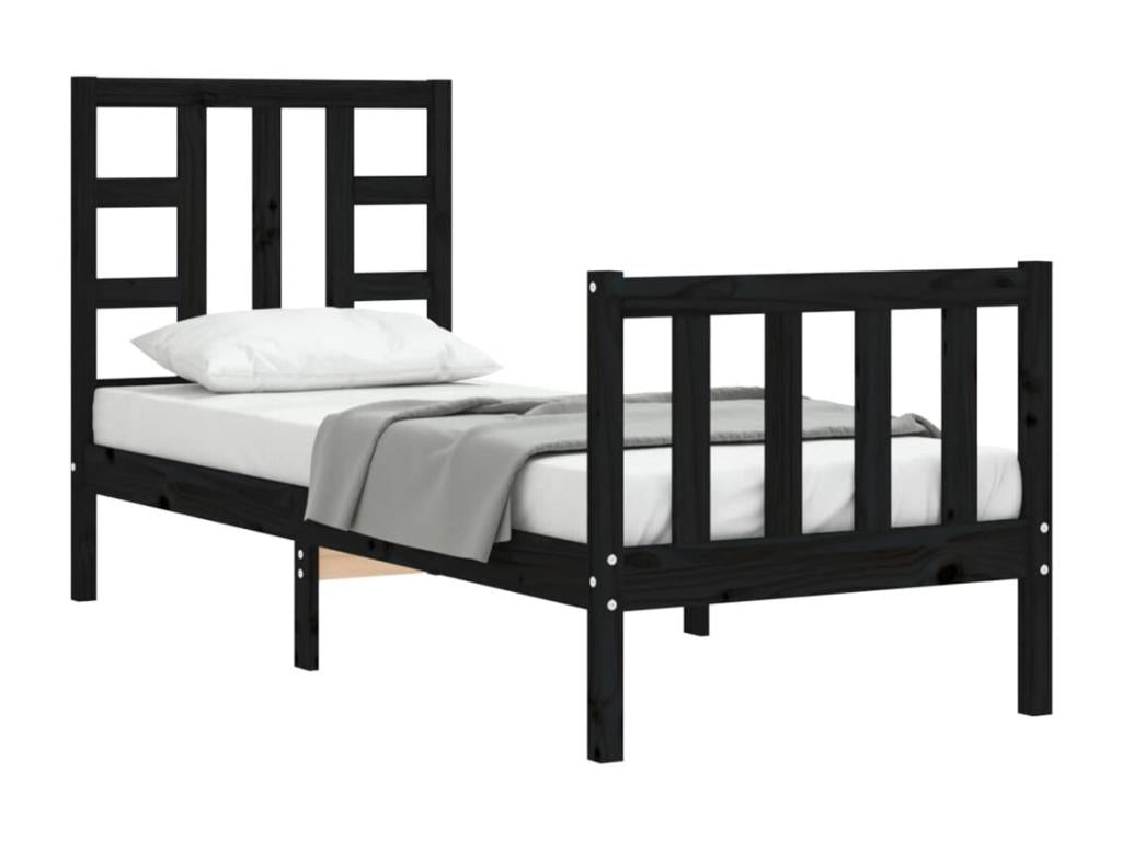 Bed frame with black headboard, small, single, solid wood, NYZQ37968