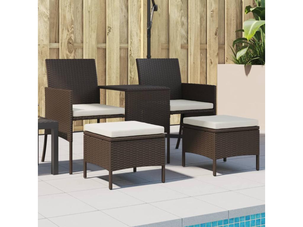 Garden sofa, tea table and stools, brown woven resin KEBC59244