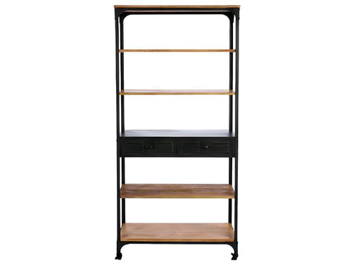 2-Drawer/4-Shelf Bookcase in Black Iron and Fir - Dimensions: W93 x D41 x H198.5 cm JHCJ49402