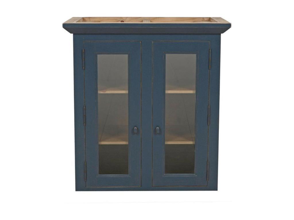 Haut De Buffet 2 Portes Vitrées Bois Bleu - Domopure RVXD54451