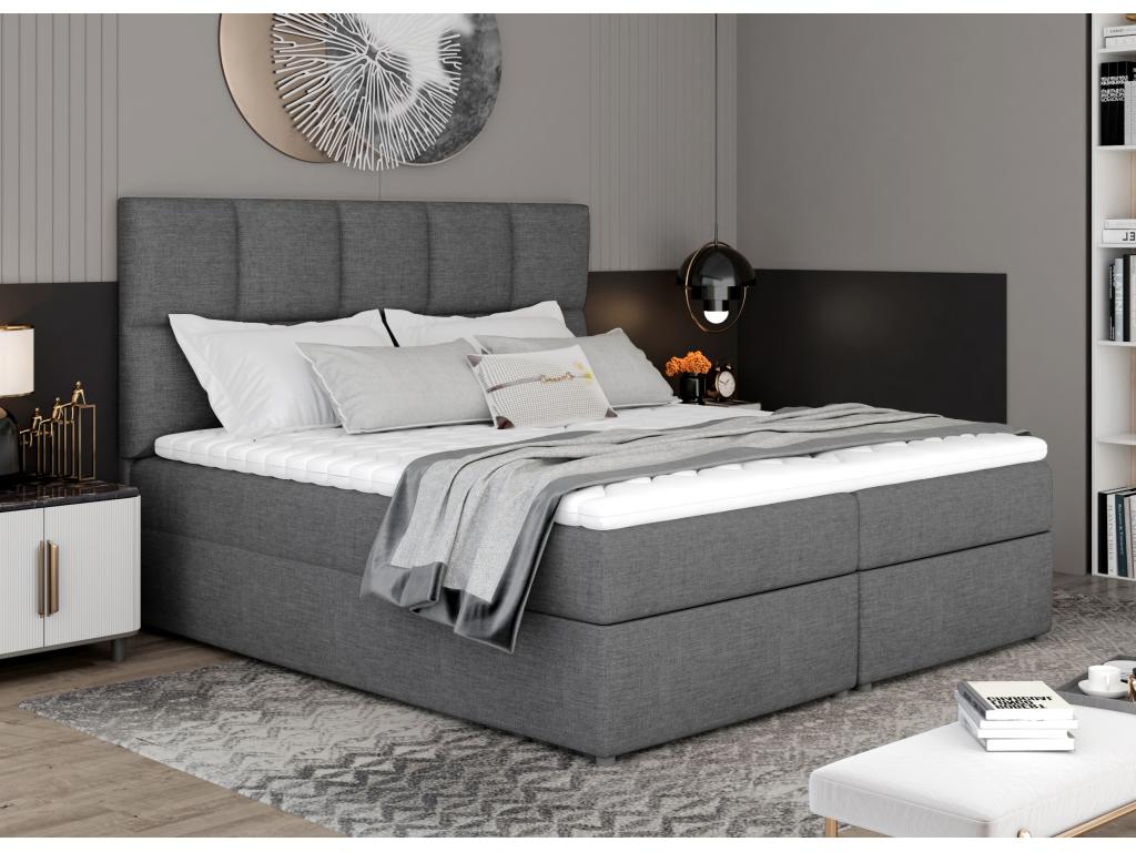 Dark grey fabric box spring bed with mattress and topper Lizen-Sleeping area 140x200 cm YEPI06014