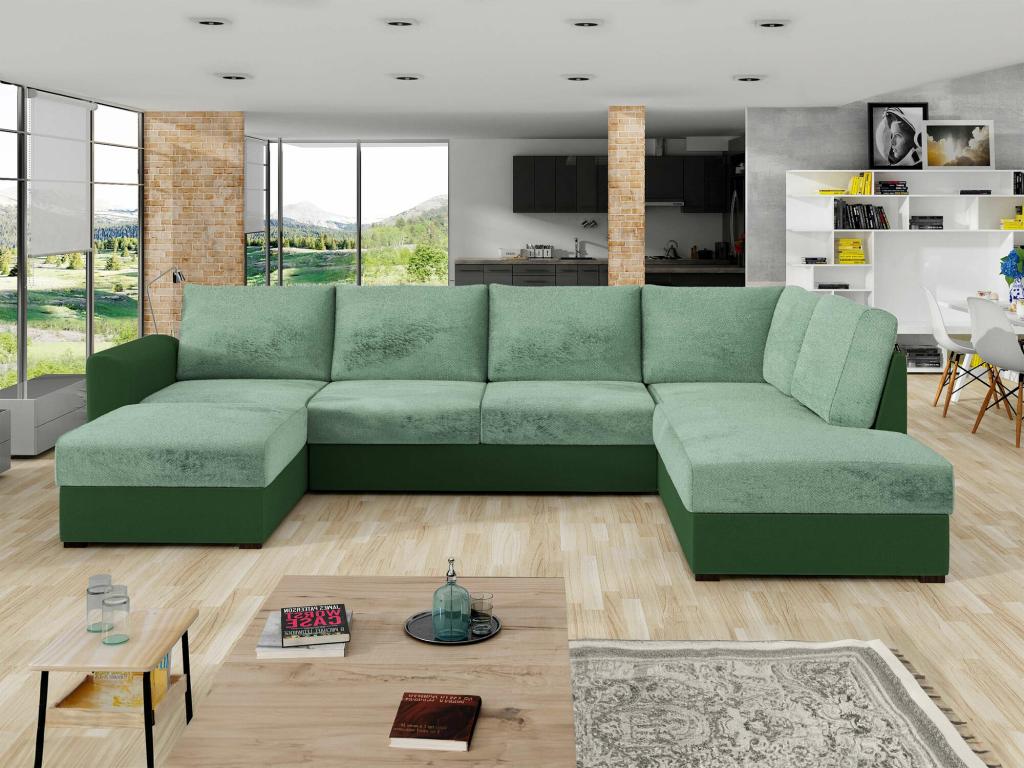 Canapé d'angle Domopure 261 Turquoise Fonction de couchage Boîte de literie 305x188cm ZDGN09638