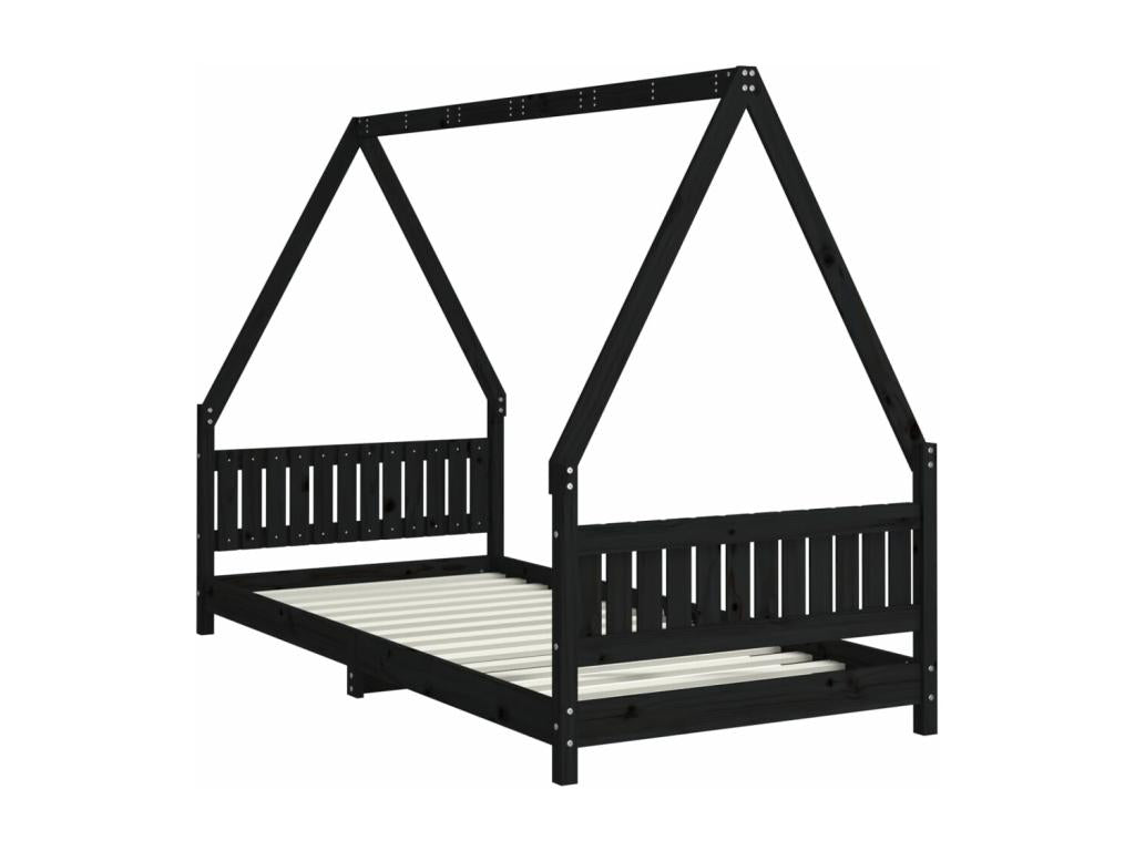 Black children's bed frame 90x200 solid pine wood HGPJ42458