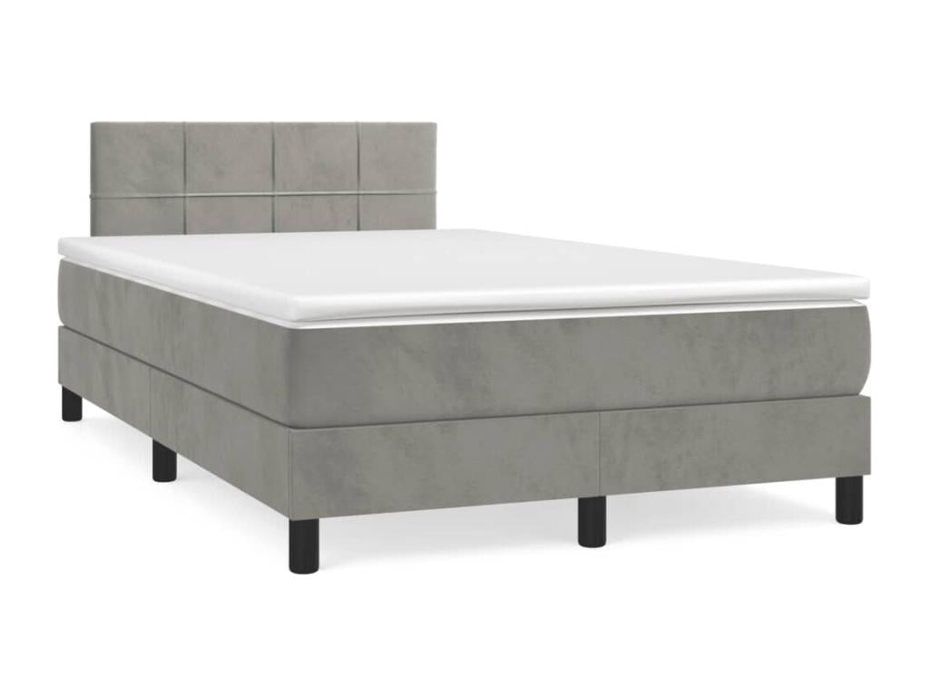 Upholstered bed base and mattress, light grey, 120x200cm, velvet, UUPC16747