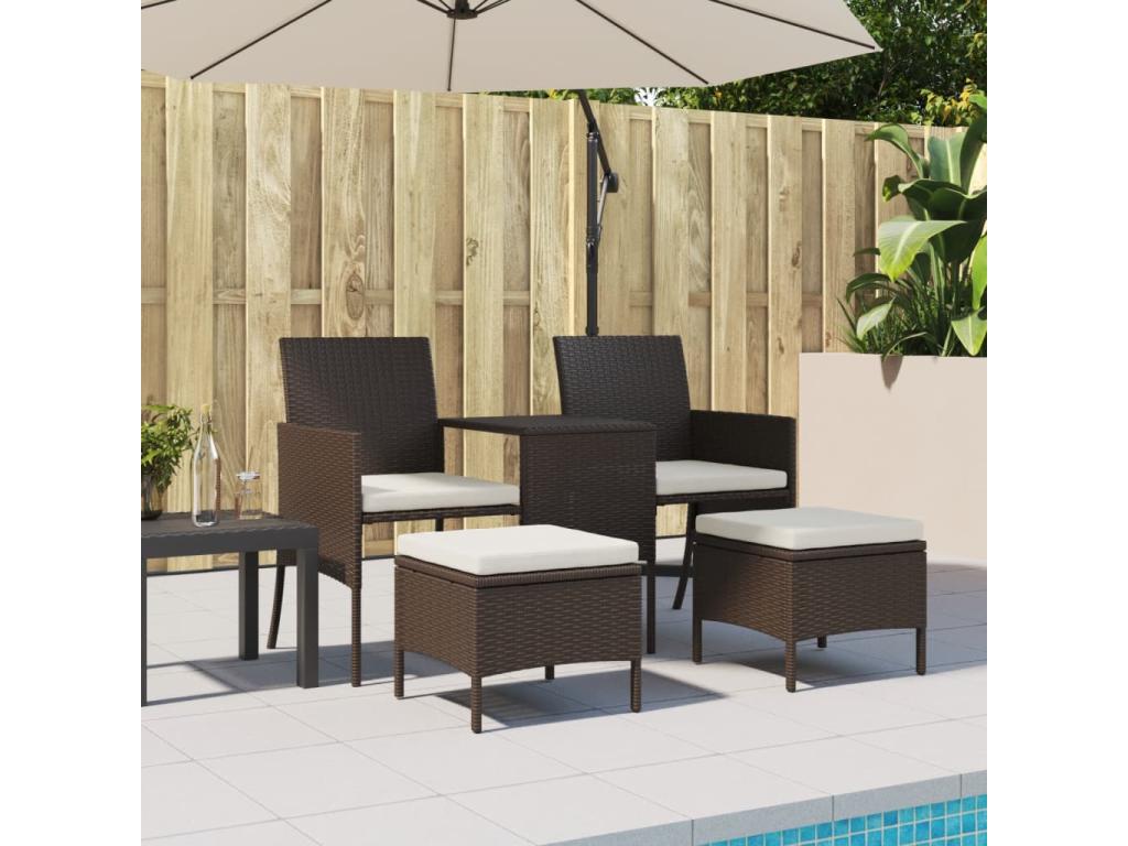 Garden sofa, tea table and stools, brown woven resin KEBC59244