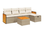Garden furniture set with cushions, 6 pieces, beige woven resin, YUAW66848