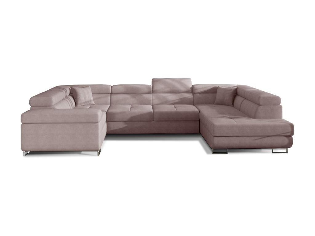 Canapé convertible U droit tissu rose clair avec coffre de rangement Domopure 340cm UPOA02300