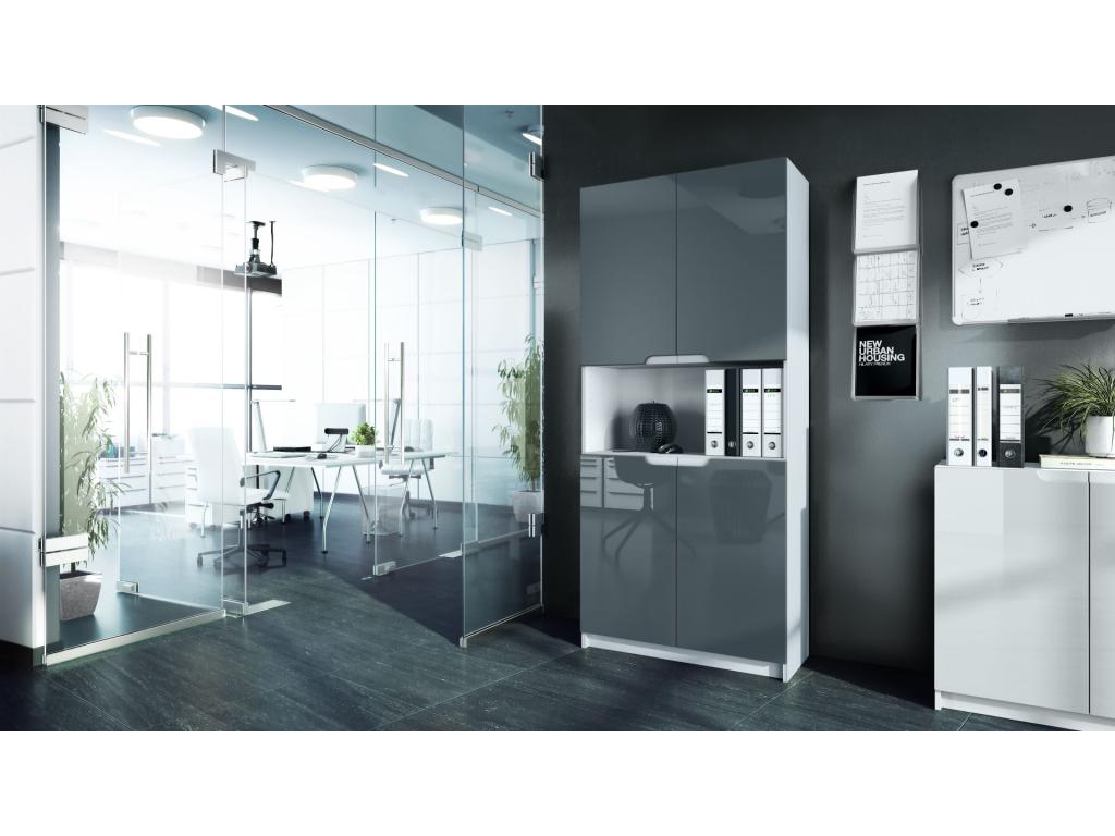 Armoire De Bureau Blanc Mat Et Gris Laqué lxhxp 82x184x37 VBMT00104