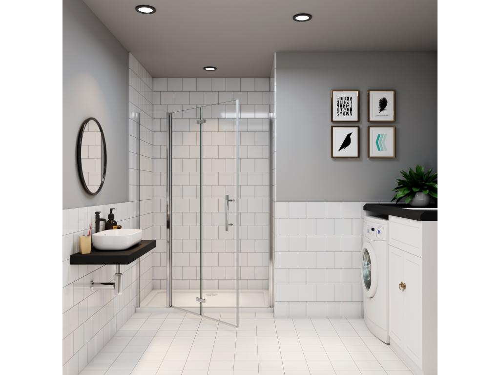 Domopure porte de douche 105x185cm en verre anticalcaire 2 verres mobile et un verre fixé CMDZ77626