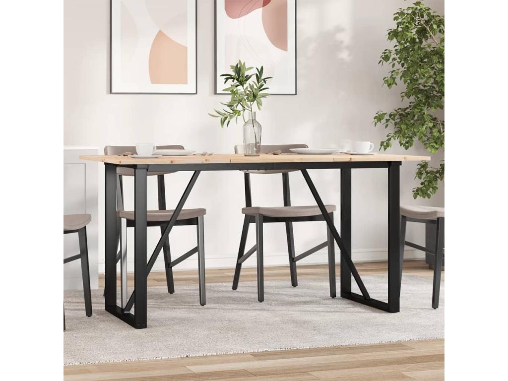 Table à manger cadre en O 140x80x75 cm bois de pin massif fonte VYJU71506