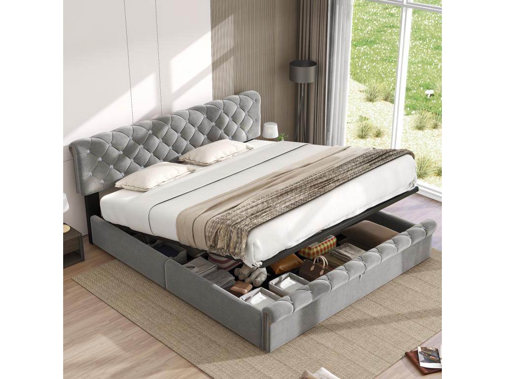Storage bed for teenagers - grey 180x200 with slatted base and headboard by Chicyla - Chicyla CBIY95923