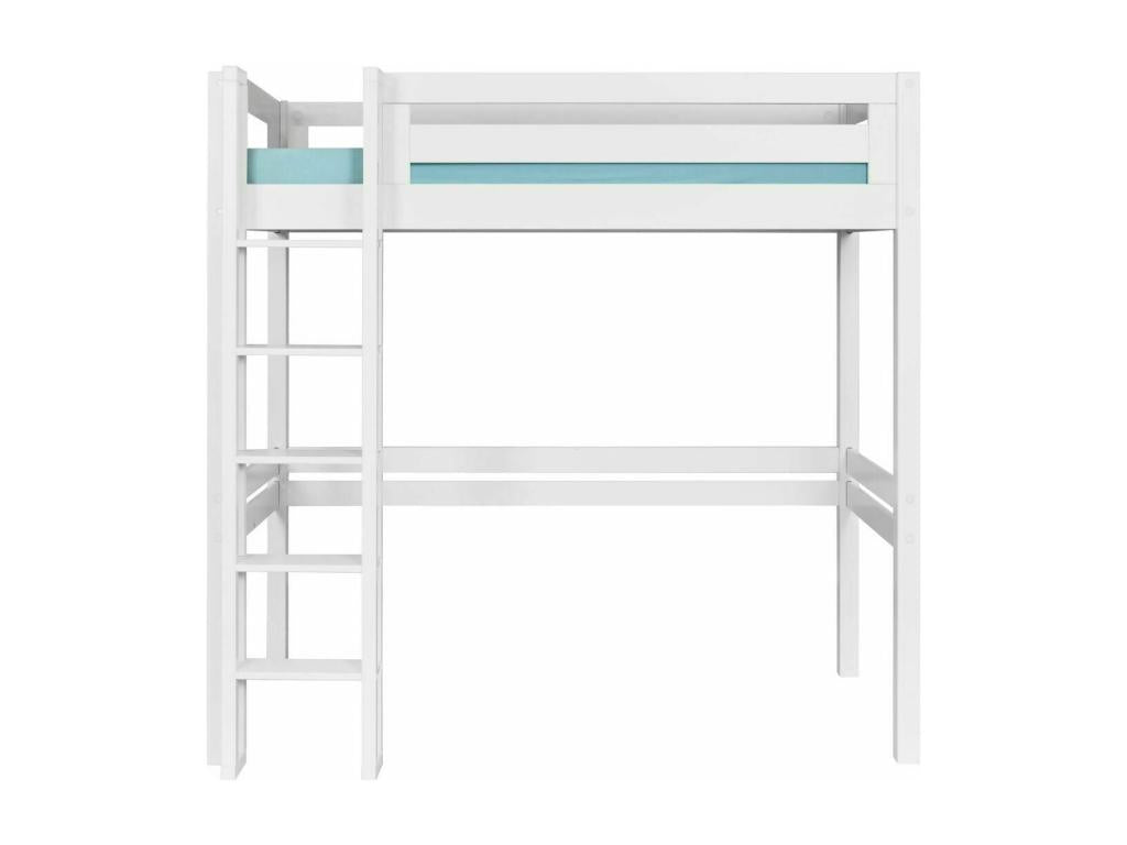 DomopureÉ PMYF07993 2-person loft bed with 120x190 cm mattress, solid white wood