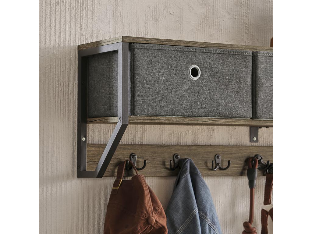 Wall-Mounted Coat Rack Clothes Rack with 3 Baskets and 7 Hooks FHK26-N UMNY67373