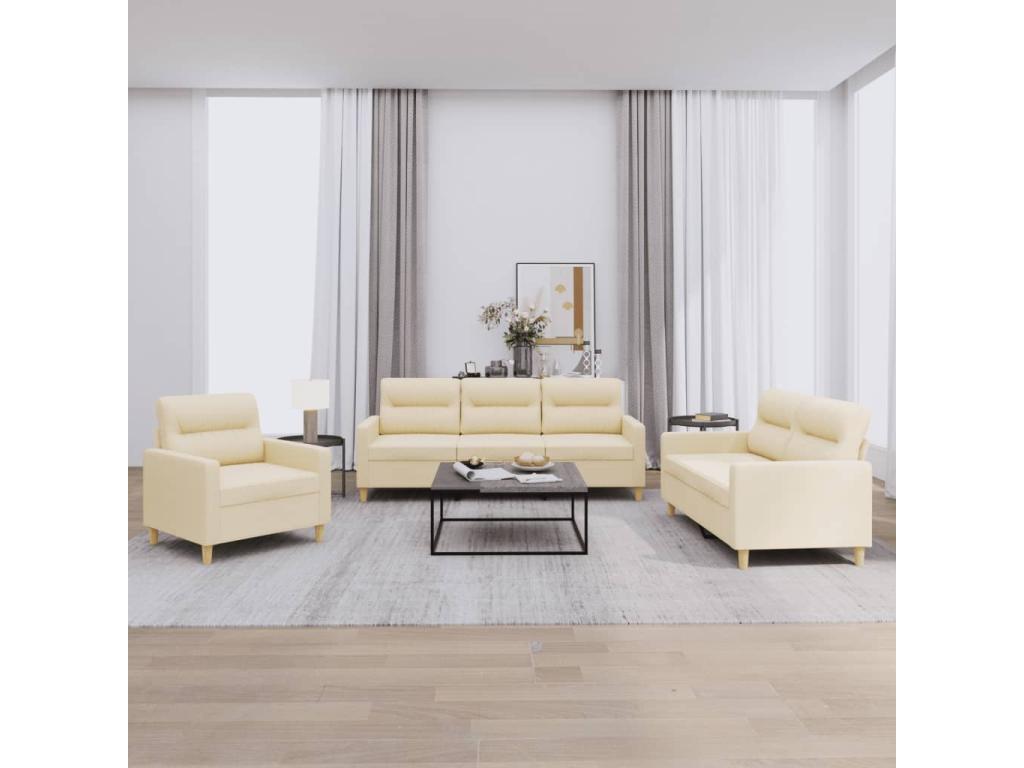 Ensemble de canapés 3 pcs avec coussins Crème Tissu GOLC35264