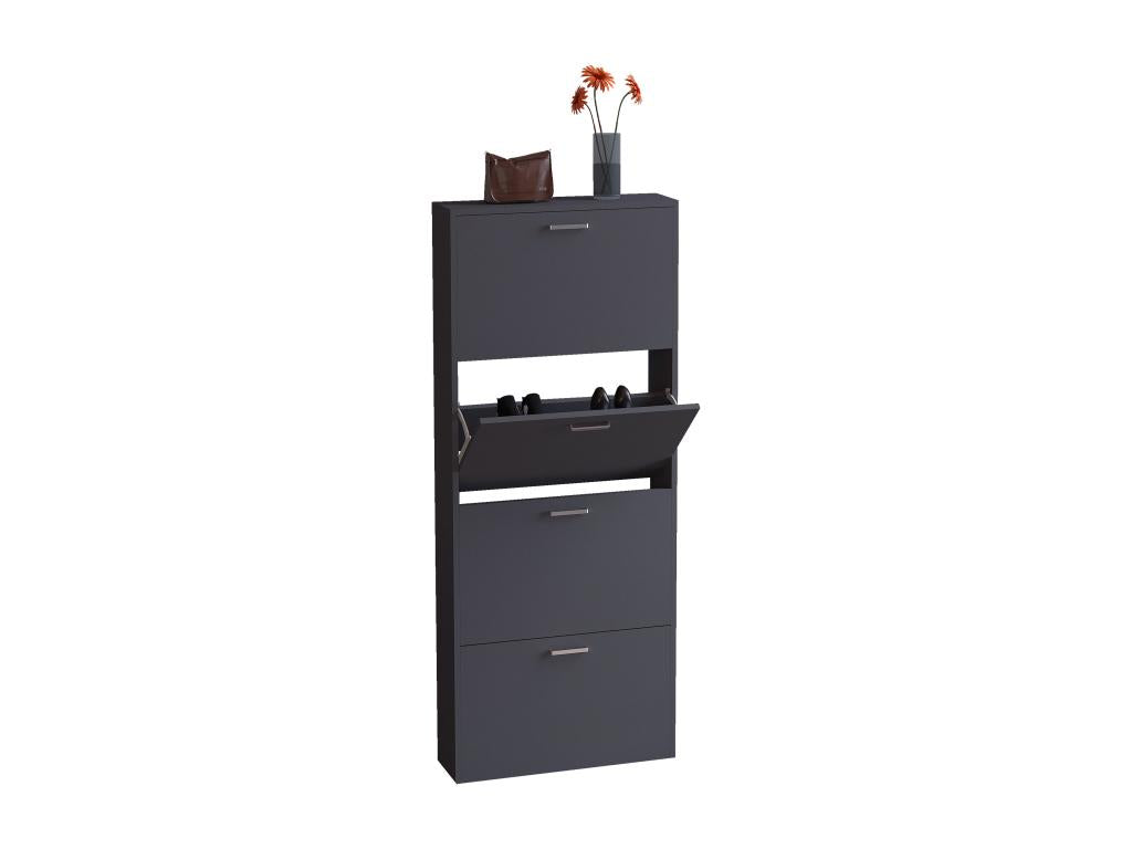 Domopure Kipper Wooden Shoe Rack, Shoe Cabinet, Tilting Shoe Rack, 4 Shelves, L, Anthracite ZKJB71424