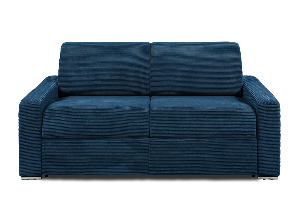 3-seater express convertible sofa in blue corduroy - 140 cm sleeping area - 14 cm mattress - Decohaute QJTH33812