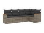 5-piece garden furniture set with grey resin wicker cushions NGOK16030