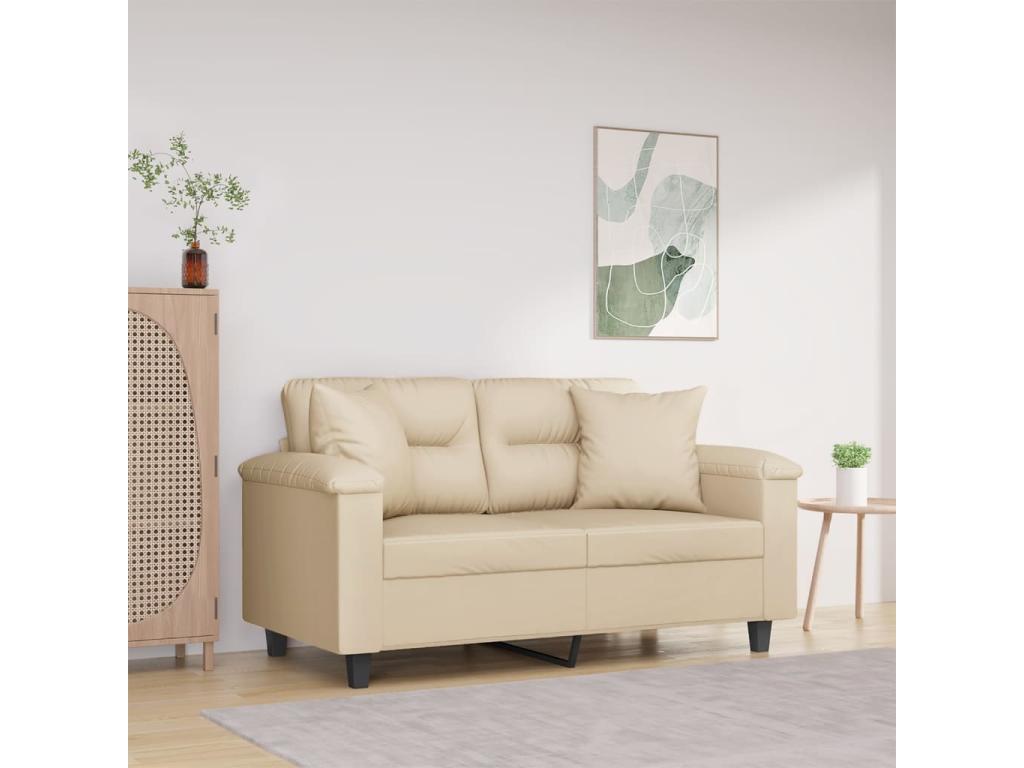 Canapé 2 places avec oreillers crème 120 cm tissu microfibre EOBL98306