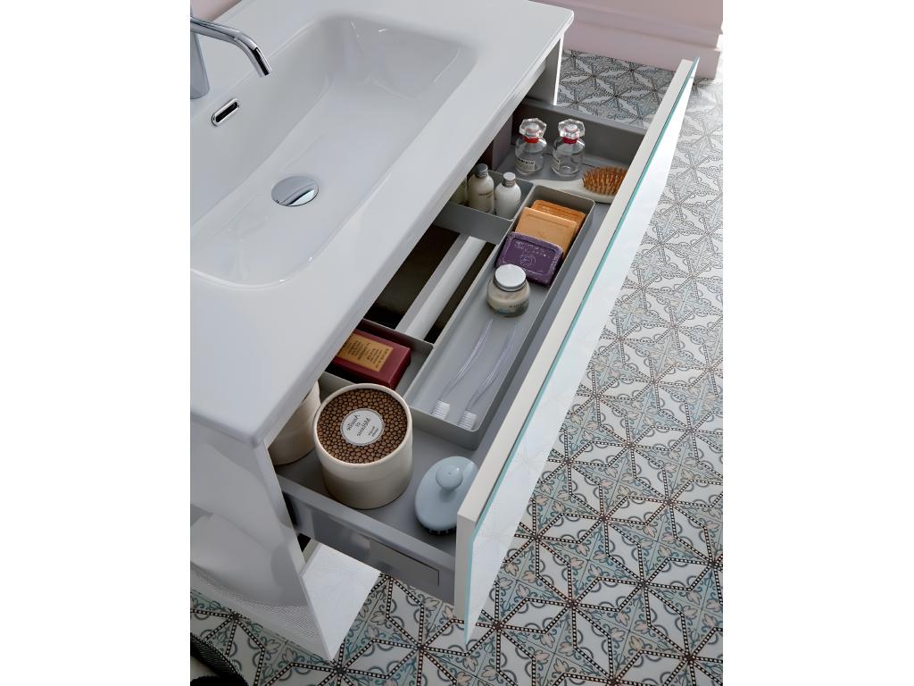 Meuble de salle de bain coloris blanc avec vasque moulée en céramique miroir - Longueur 100 x Profondeur 46 x Hauteur 56 cm OUFJ54326