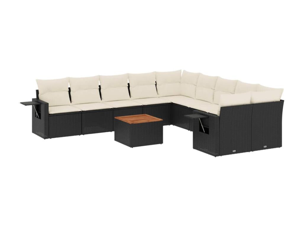 11-piece garden furniture set with cushions, black woven resin PBNV87466