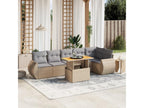 7-piece garden furniture set with cushions, beige woven resin WQAF11239