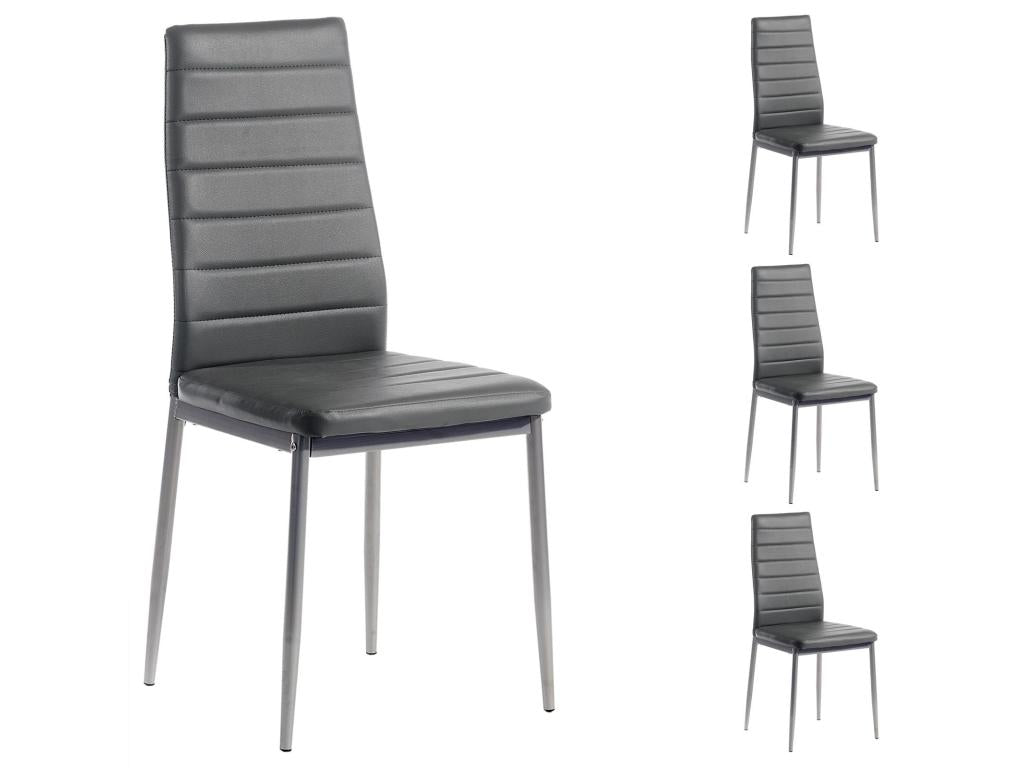 Lot de 4 chaises de salle à manger NATHALIE piètement métallique couleur aluminium revêtement synthétique gris DDXX98149