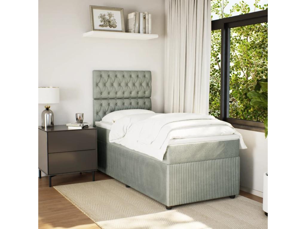 Domopure bed base and mattress, light grey, 80x200 cm, velvet, FBAR32202