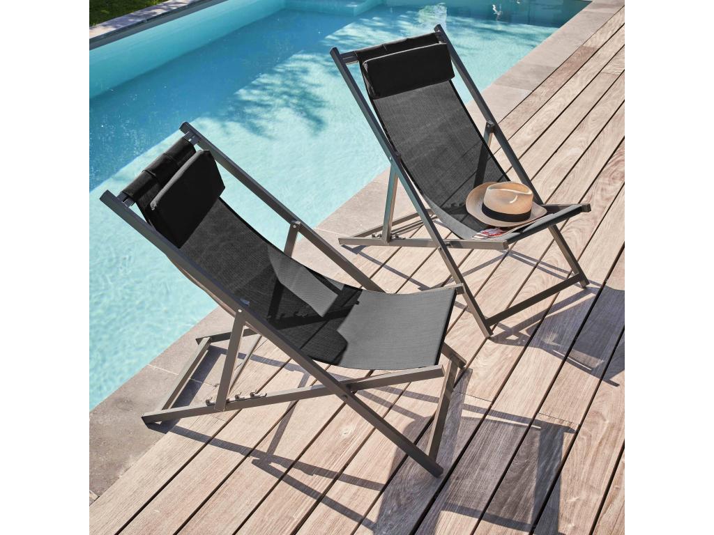 Lot de 2 transats en aluminium noir NXXX02601
