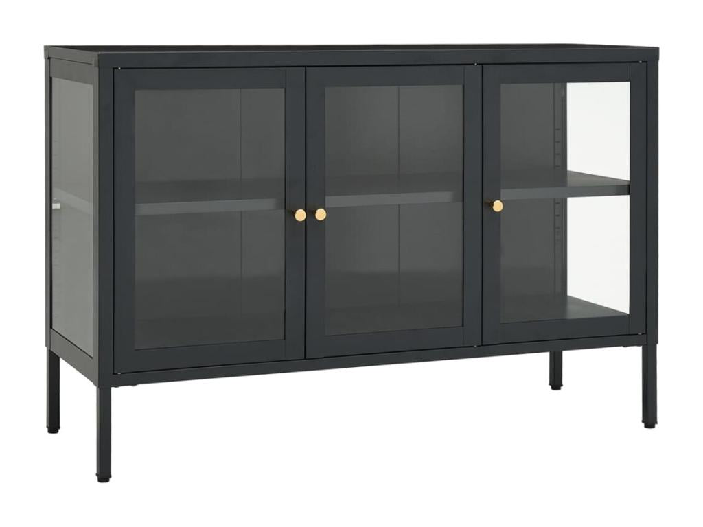 Buffet Anthracite 105x35x70 cm Acier et verre LMFB78499