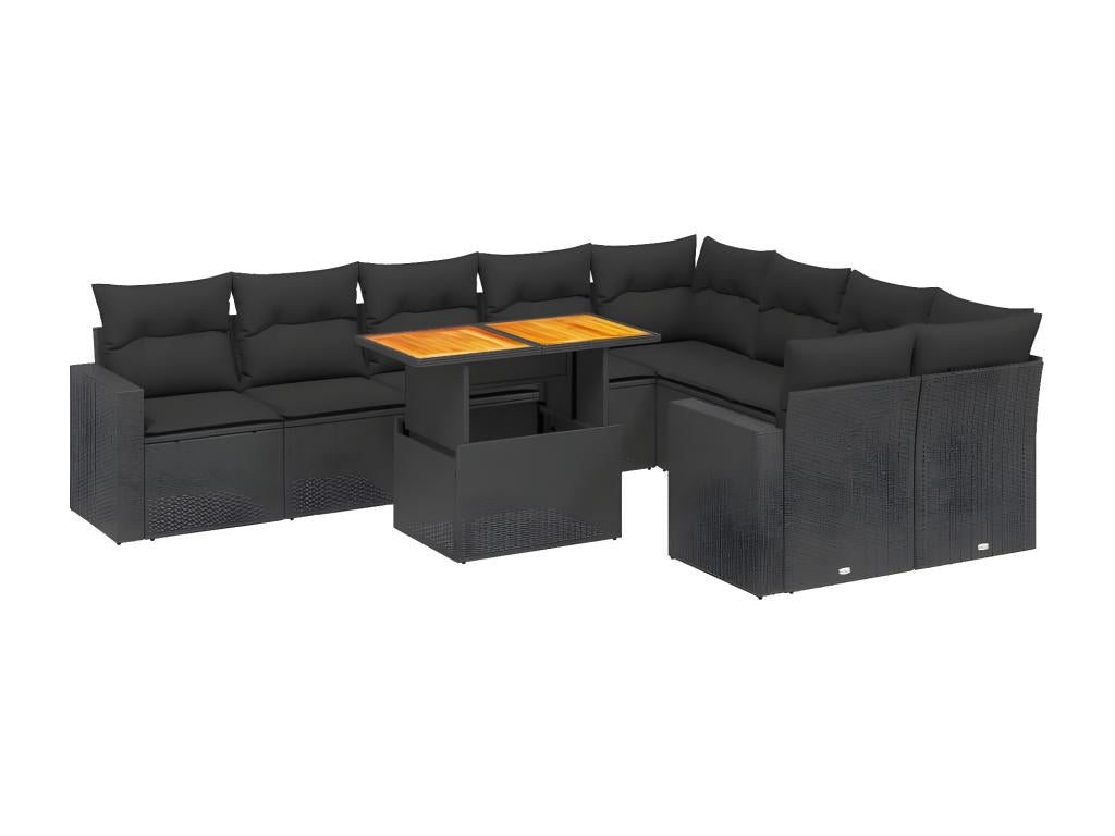 10-piece garden furniture set with cushions, black woven resin PEET80214