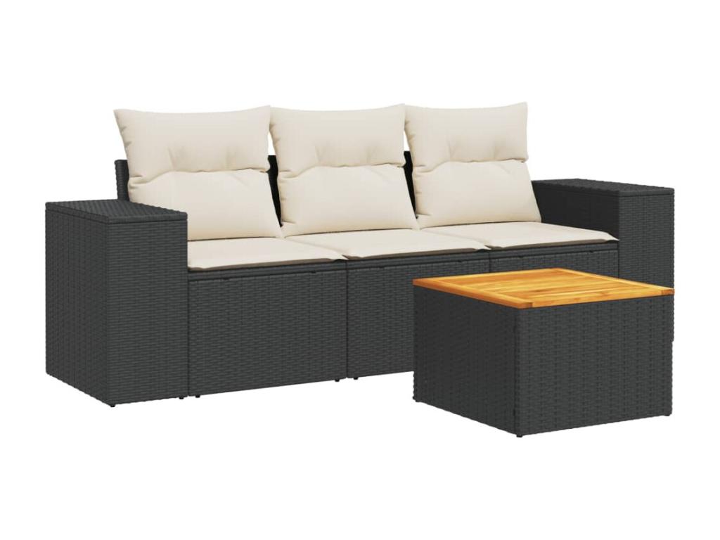 4-piece garden furniture set with cushions, black resin wicker MHXG01157