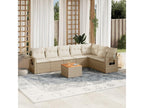 Garden furniture set with cushions, 8 pieces, beige woven resin MDNJ80986