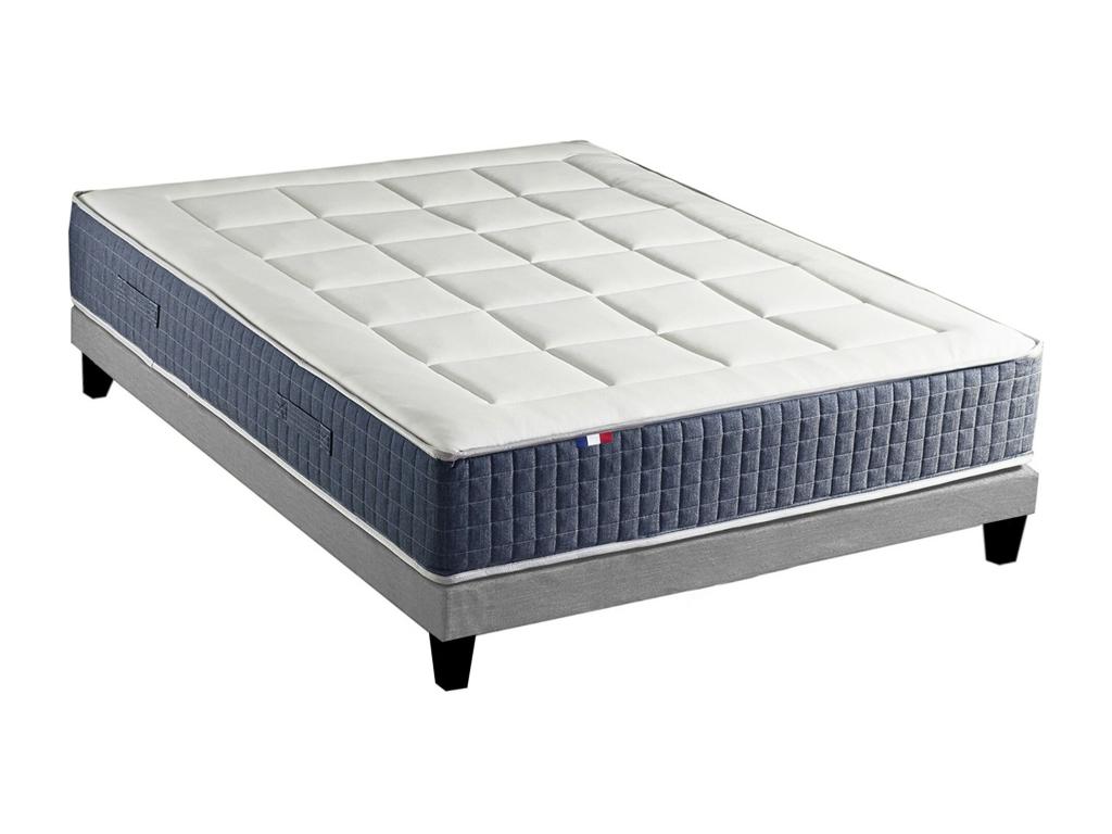 Ensemble Matelas Ressort 7 zones Mémoire de forme Sommier Domopure STYLE Fabriqué en France Dimensions - 160x200 cm Sommier - Gris chiné POJH78171