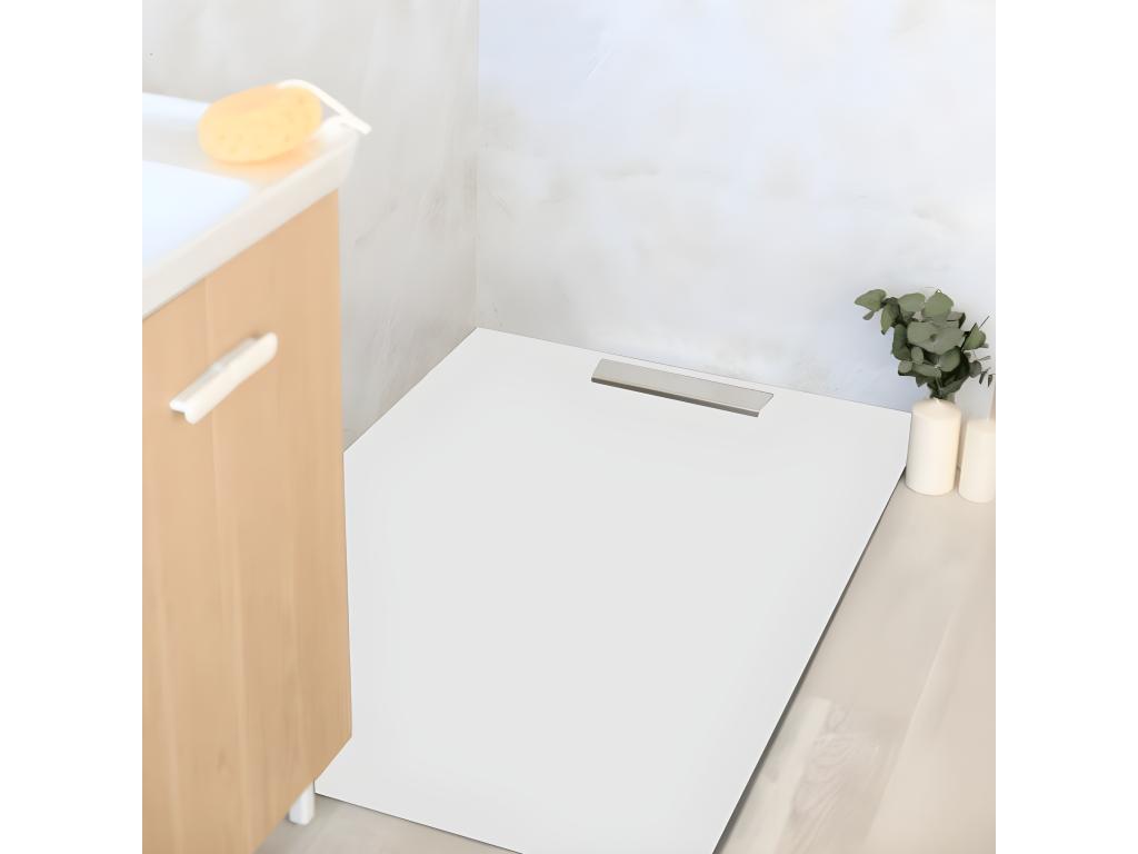 Receveur de douche 80x130cm extra plat Domopure en résine surface ardoisée blanc QCXO59481