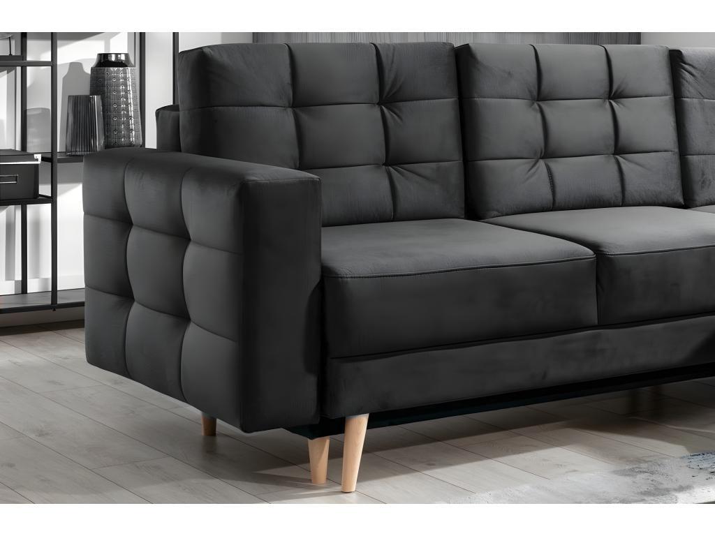 Canapé d'angle convertible Domopure VELOURS - en tissu de qualité 5 places gris anthracite angle droit vu de face RQSG76273